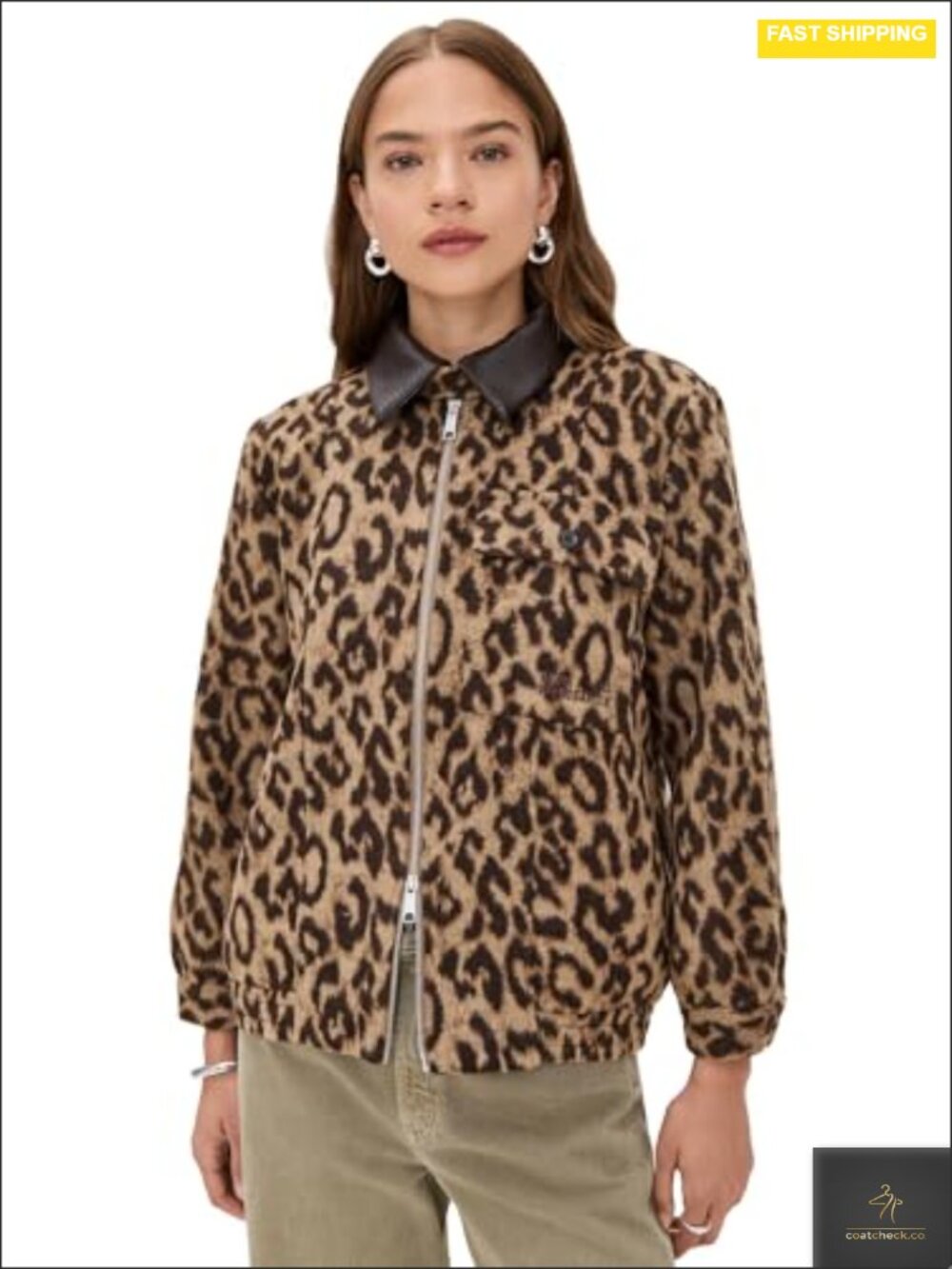 BAUM UND PFERDGARTEN Beline Women's Wool Blend Barn Jacket Leopard Print Casual